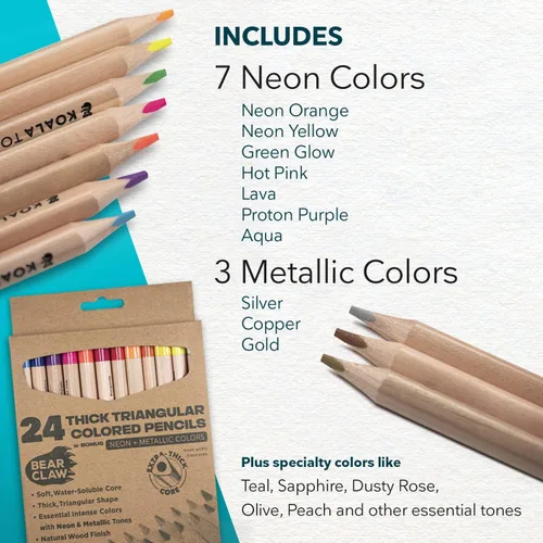 Miniatura 2 de KOALA TOOLS - Lápices de Colores Bear Claw para Adultos y Niños, Lápices de Colores Solubles en Agua con Agarre Triangular para Arte y Sombreado