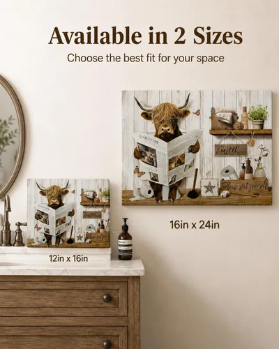 Miniatura 6 de Divertido arte de pared de baño de vaca de las tierras altas, rústico, color marrón, lindo animal, pintura, imagen, decoración de pared, ganado
