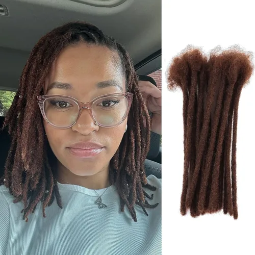 Miniatura 22 de Viovian Extensiones de rastas de 0.23 pulgadas de cabello humano de 6 pulgadas, 20 hebras ombré, extensiones de cabello humano para hombres, 1b/27
