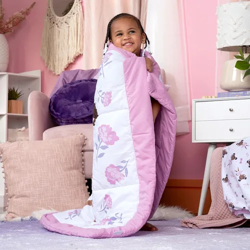 Miniatura 3 de Little Muffincakes Zhara Manta acolchada para niños pequeños, estampado de bailarina y flores, 42.0 x 34.0 pulgadas, 18 meses en adelante, rosa