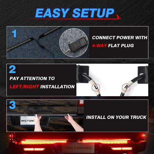 Miniatura 3 de MICTUNING Barra de Luz Triple para Portón Trasero Impermeable Plug-and-Play Marco de Aluminio con Conector Plano de 4 Vías - Señal de Giro