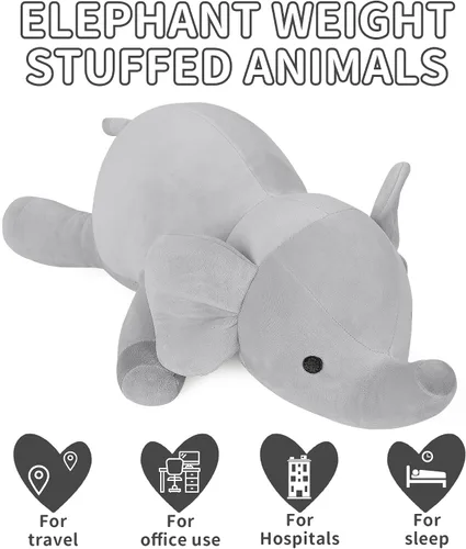 Miniatura 6 de WeBingo Animales de Peluche con Peso de Elefante de 4.2 libras, Juguete de Peluche de Elefante con Peso de 24", Animal de Peluche con Peso Mantas