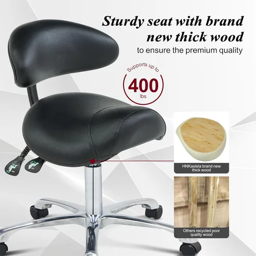Miniatura 7 de Silla de montar con ruedas con soporte de espalda, silla ergonómica ajustable en altura con ruedas para higienista dental, salón, esteticista..