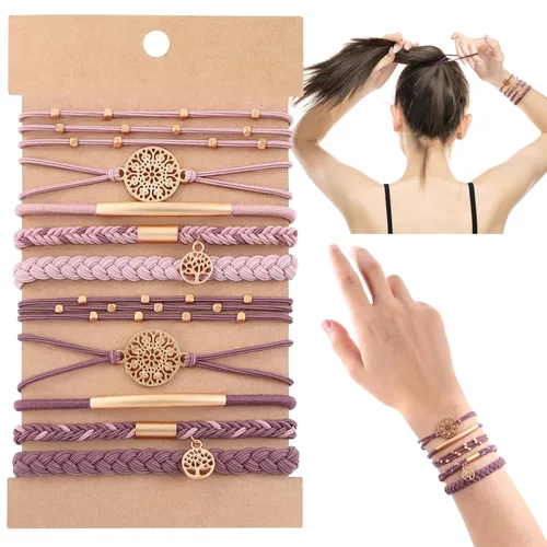 Miniatura 12 de DIYDEC 10 Ligas para el Cabello Pulsera para Mujeres 5 Estilos Suaves Trenzadas Boho Bandas para el Cabello Elásticas Sin Daño Ligas para el Cabello