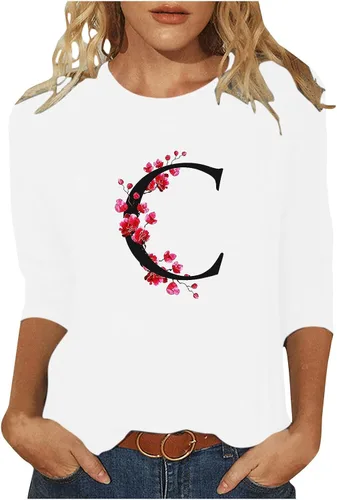 Camisetas del alfabeto, camiseta de regalo con letras con monograma, camiseta con inicial para atuendo familiar a juego, blusas de manga 34 para