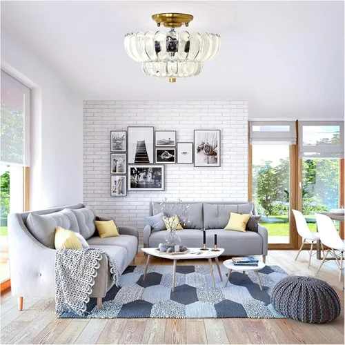 Miniatura 6 de Luces de techo semiempotradas, luz de vidrio blanco, base dorada, lámpara moderna para pasillo, sala de estar, cocina, dormitorio, 3 bombillas