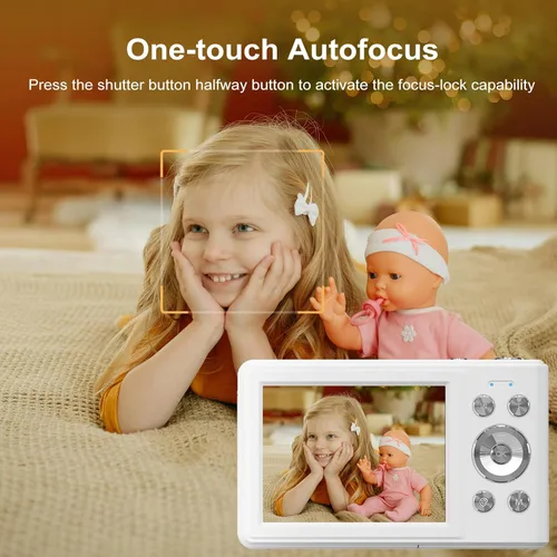 Miniatura 6 de Cámara digital FHD 1080P para niños, cámara digital compacta para niños con tarjeta de memoria de 32 GB, 2 baterías, naranja y blanco