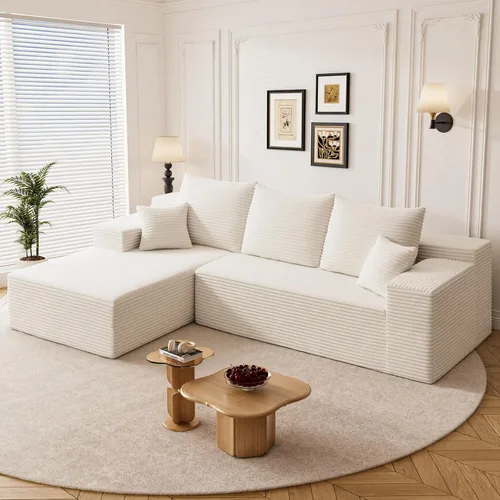 Miniatura 39 de Sofá seccional sin costuras de 108" en forma de L para sala de estar, cómodo sofá de corduroy con chaise, amplios reposabrazos, asiento profundo