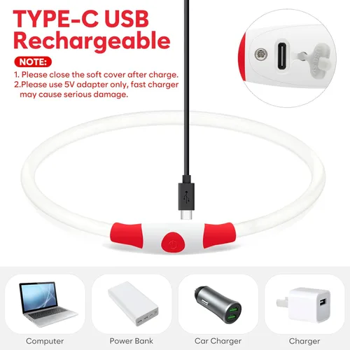 Miniatura 4 de Collar de perro LED Higo - Collares de perro con luz recargable por USB, collar LED para perros con flash DIY para paseos nocturnos de tus perros