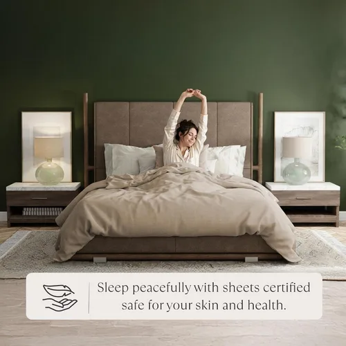 Miniatura 5 de Delilah Home Juego de sábanas de 300 hilos 100 % algodón orgánico, verificado por GOTS y Vegan.org, ropa de cama de satén de 300 hilos,