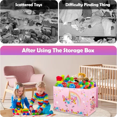 Miniatura 5 de Mabahoo Caja de juguetes grande, organizador de almacenamiento plegable y resistente para niños y niñas, caja de almacenamiento de 25 x 13 x 16
