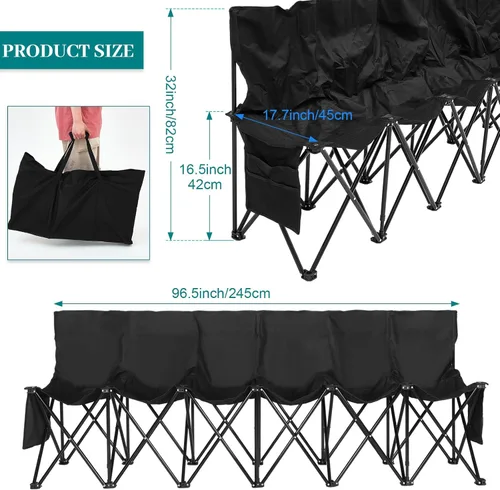 Miniatura 3 de Kigley Banco de Fútbol Plegable de 6 Asientos Silla Portátil para Equipo Deportivo Banco de Banda para Campamento de Fútbol Viajes Eventos Asientos