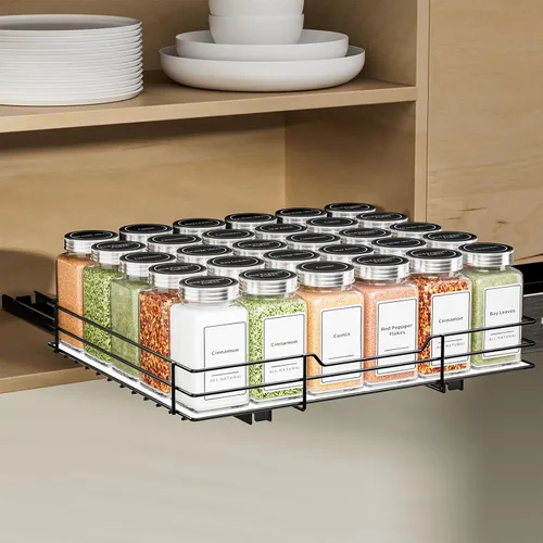 Miniatura 13 de BOIVSHI Estante de especias de 2 niveles, organizador de estantes de especias extraíbles para gabinete, cesta de metal resistente de altura