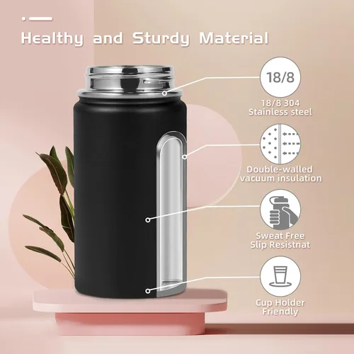 Miniatura 3 de Volhoply Botella de agua de acero inoxidable aislada de 14 onzas con tapa de pajita y funda de silicona, sin BPA, fácil de usar para niños y niñas