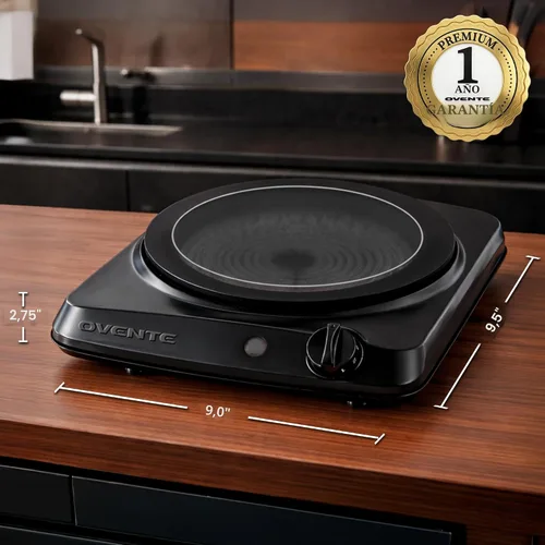 Miniatura 6 de OVENTE Quemador individual infrarrojo para encimera, placa eléctrica de 1000 W con placa de cocina de vidrio cerámico de 7 pulgadas, ajuste
