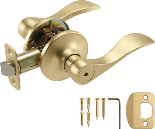 Design House Springdale - Manija de puerta interior para dormitorio, baño, cerradura con cerradura, oro satinado, 6.375 x 1.94 x 2.625 pulgadas,