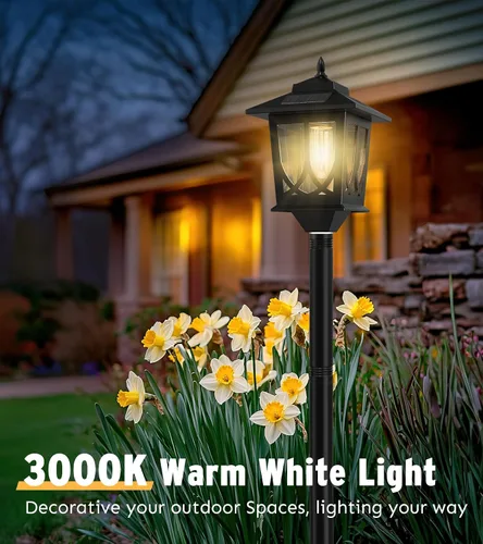 Miniatura 6 de Paquete de 2 postes de luz solar de 63 pulgadas, postes de luz solar para exteriores, impermeables, lámparas para exteriores, patio, decoración