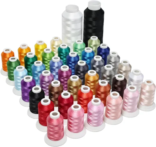 Simthread Kit de hilo de poliéster de 42 piezas, 40 colores (1,640.4 ft) + blanco y negro (16,404.2 ft) para máquinas de coser y bordar