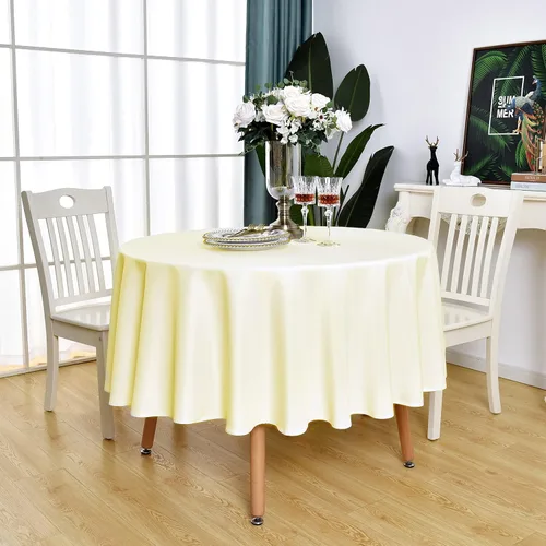 Miniatura 7 de Mantel redondo color crema, impermeable, resistente a las manchas, sin arrugas, poliéster de 210 GSM, lavable, lavable, lavable, para fiestas