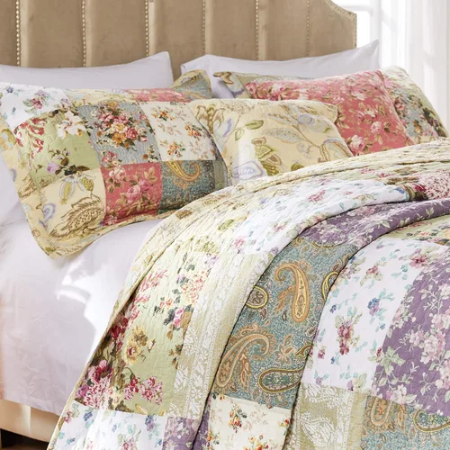 Miniatura 6 de Greenland Home Blooming Prairie, juego de colcha matrimonial de 3 piezas, Algodón, Multicolor, Completo