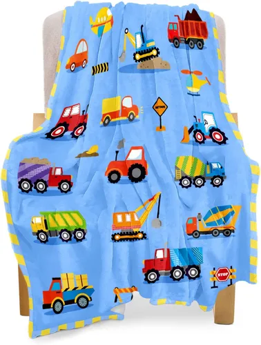 BOOPBEEP Manta de construcción para niños y niñas, manta ligera para bebés, niños, linda manta suave y pequeña para automóvil, cómoda manta de