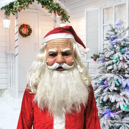 Miniatura 4 de Máscara vieja de barba blanca de Navidad, Santa Claus realista para mujeres, disfraz de Halloween, Navidad, abuela, abuelo, anciana, anciana