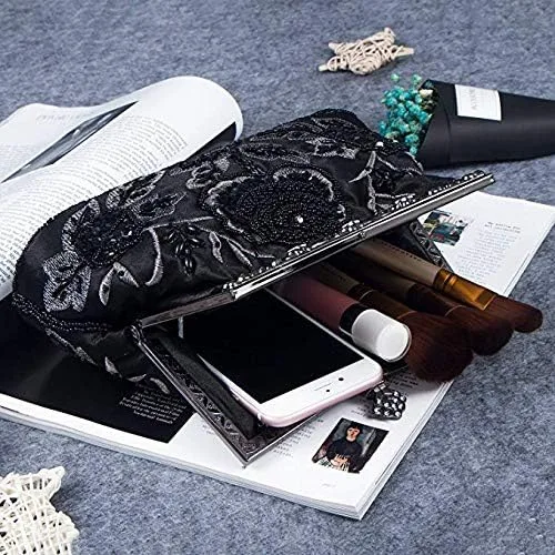 Miniatura 2 de Bolso de mano de estilo vintage con cuentas florales y strass para mujer, con bordado de lentejuelas, bandolera para novia, boda, fiesta