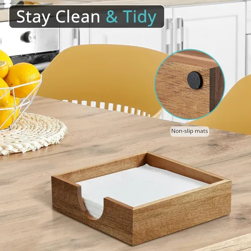 Miniatura 3 de Servilletero de madera de acacia para mesa, servilleteros para servilletas de papel, servilletero plano para almuerzo, servilleteros para decoración