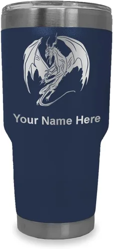 Miniatura 33 de LaserGram Vaso aislado al vacío de 20 onzas, dragón, grabado personalizado incluido (negro)