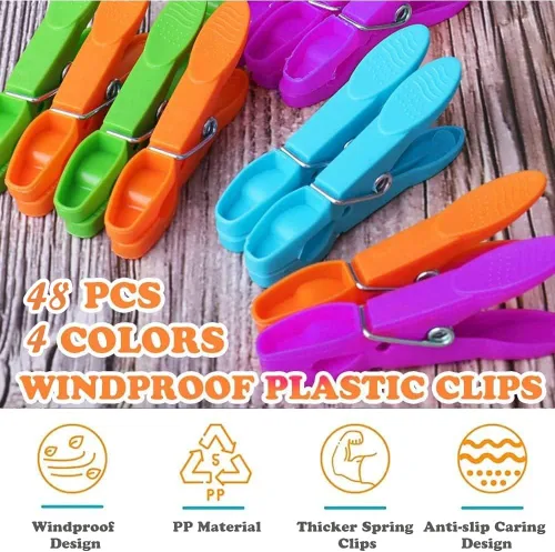 Miniatura 3 de 48 alfileres de ropa, pinzas de colores para sujetar con abrazadera, pasadores de plástico resistentes al aire libre, clips antideslizantes