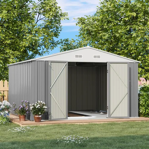 Miniatura 16 de Patiowell - Cobertizo de almacenamiento al aire libre de 3 x 3 pies, pequeño cobertizo de almacenamiento de herramientas de jardín con techo Gris