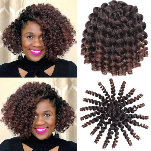 Miniatura 10 de Leeven Pelo corto de 8 pulgadas de Jamaica Bounce Wand Curl Crochet Hair Senegalese Twist sintético trenzado de pelo Ombre azul Jumpy Wand Curly