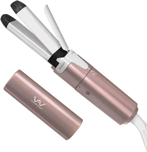 VAV Mini Plancha rizadora de pelo 2 en 1 de viaje, plancha plana de doble voltaje, plancha de pelo de 1 pulgada, varita rizadora portátil de