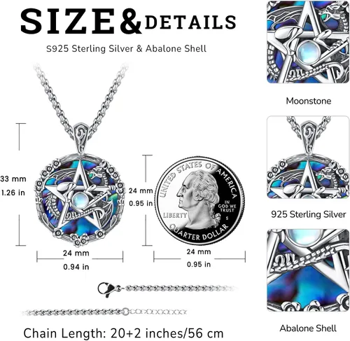 Miniatura 53 de Collar de pentagrama de plata de ley con triple luna, diosa celta, nudo celta, nudo de brujas, Ankh, sol y luna, Hécate, lilith, Santa Muerte