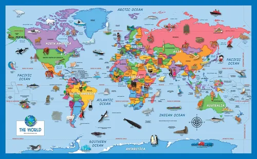 Miniatura 7 de Paquete de 2 – Mapa del mundo y Estados Unidos para niños [ilustrado] – Juego de 2 carteles (laminado, 18 x 29 pulgadas)