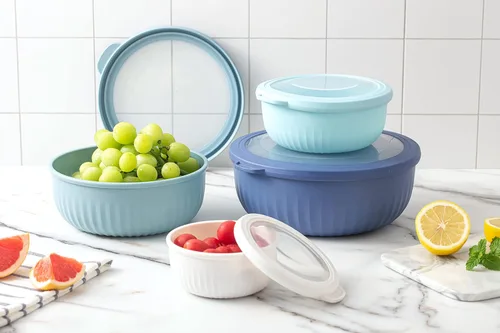 Miniatura 208 de COOK WITH COLOR Tazones de preparación con tapas - Juego de tazones pequeños de mezcla de plástico anchos y profundos anidables con tapas, juego