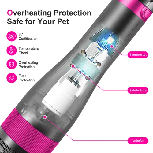 Miniatura 4 de Secador de pelo para perros, secador de pelo y cepillo 2 en 1, secadora de aseo para mascotas de 300 W, circulación de 360 grados fuera del viento