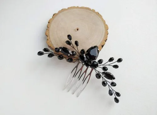 Miniatura 3 de Peine de pelo pequeño con diamantes de imitación de ónix negro y lágrima para mujer, accesorio para el cabello de boda, regalo de cristal para su