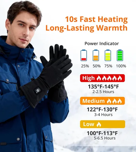 Miniatura 5 de Forros de guantes con calefacción para mujeres y hombres - Finos recargables, compatibles con pantalla táctil, calor de larga duración para deportes