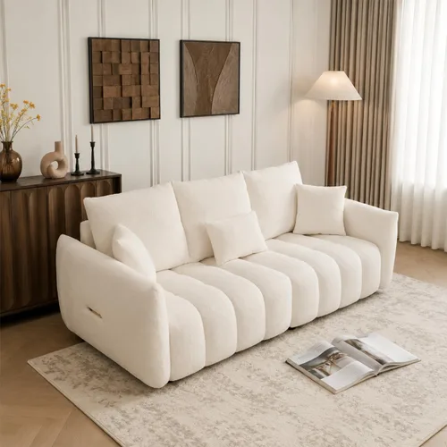79.5" Boucle Sofas for Living Room, 3-Seater Couch for Apartment, Beige | Cozy Boucle Fabric, Solid Wood Frame, Comfy Tufted Teddy Sofa for Bedroom,