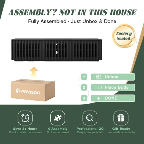 Miniatura 4 de POVISON Soporte de TV Moderno de Mediados de Siglo Completamente Ensamblado, Consola Multimedia de Listones de Madera de 59.06" para TV de 55