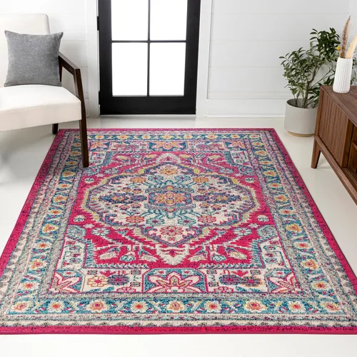 Miniatura 10 de JONATHAN Y Alfombra bohemia para interiores, color azul y amarillo, 3 x 5, medallón bohemio elegante, floral, fácil de limpiar, alto tráfico