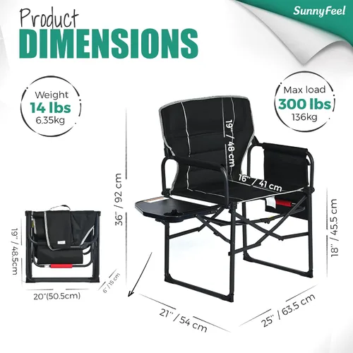 Miniatura 2 de SUNNYFEEL Silla de Directores de Campamento de Gran Tamaño Paquete de 2, Sillas Plegables Portátiles para Césped para Adultos de Servicio Pesado