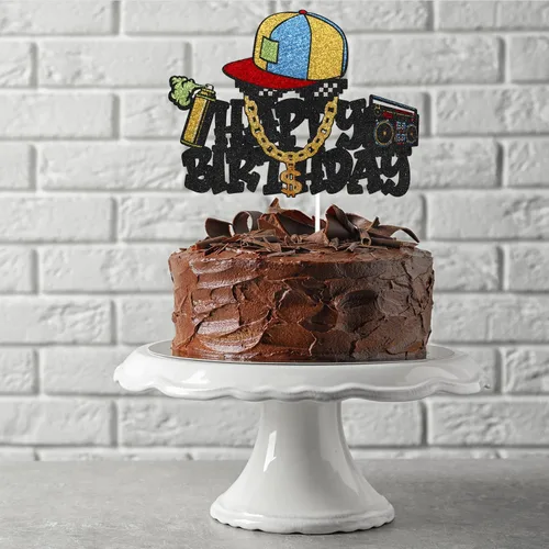 Miniatura 2 de Decoración para pastel de cumpleaños con grafiti de hip hop, decoración retro de los años 80 y 90, decoración de fiesta punk de cumpleaños