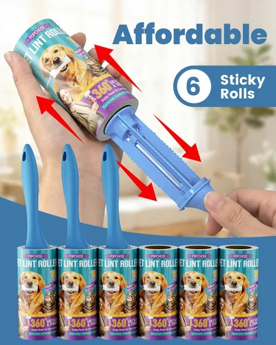 Miniatura 8 de POPCHOSE Rodillos de pelusa para pelo de mascotas extra pegajosos, 600 hojas extra pegajosos para pelo de mascotas, 3 asas y 6 rollos adhesivos