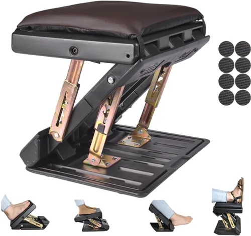 Miniatura 10 de Reposapiés para debajo del escritorio en el trabajo con 4 niveles de altura ajustable, reposapiés plegable ergonómico para oficina