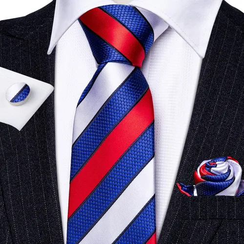 Miniatura 280 de Barry.Wang Juego de corbatas para hombre, corbata de seda a rayas, tejido a cuadros, gemelos formales, negocios, boda