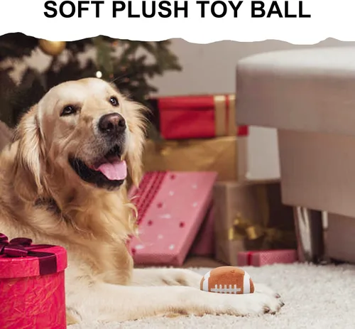 Miniatura 4 de Pelotas interactivas para perros, paquete de 2 pelotas de juguete chirriantes de felpa para perros, pelota de juguete para perros de fútbol y rugby