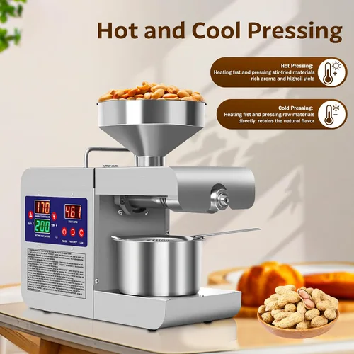 Miniatura 2 de Máquina de prensa de aceite, extractor de aceite automático comercial para el hogar de 820W, prensa eléctrica de acero inoxidable en frío