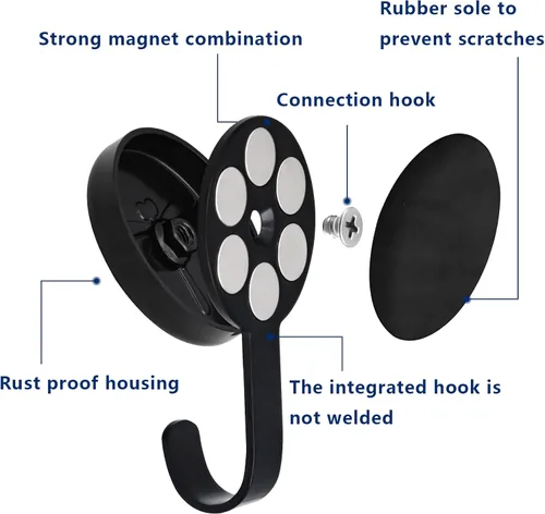Miniatura 3 de Ganchos magnéticos, colgador magnético confiable resistente para superficies y puertas de metal (paquete de 4)